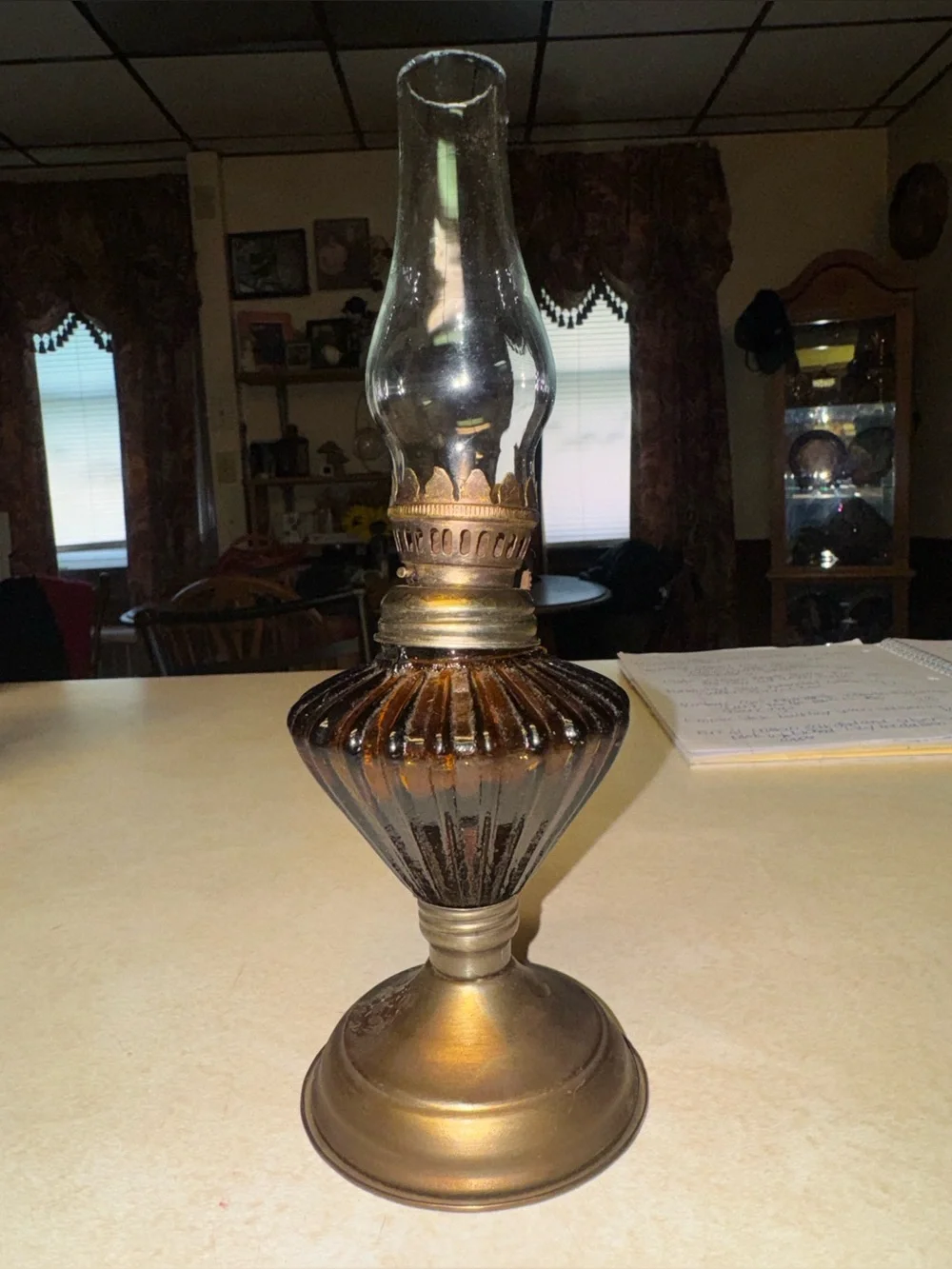 Vintage Miniature hurricane glass oil lamp